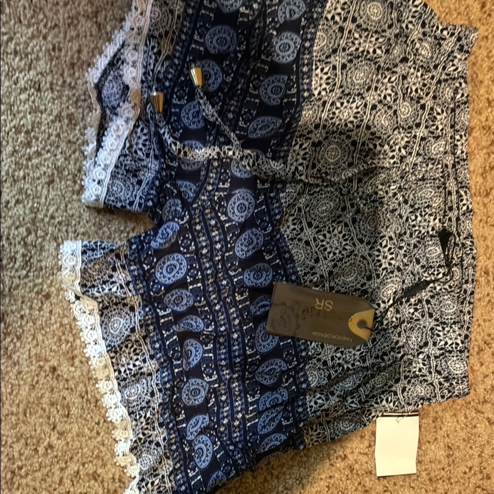 Navy and White Lace Trim Shorts